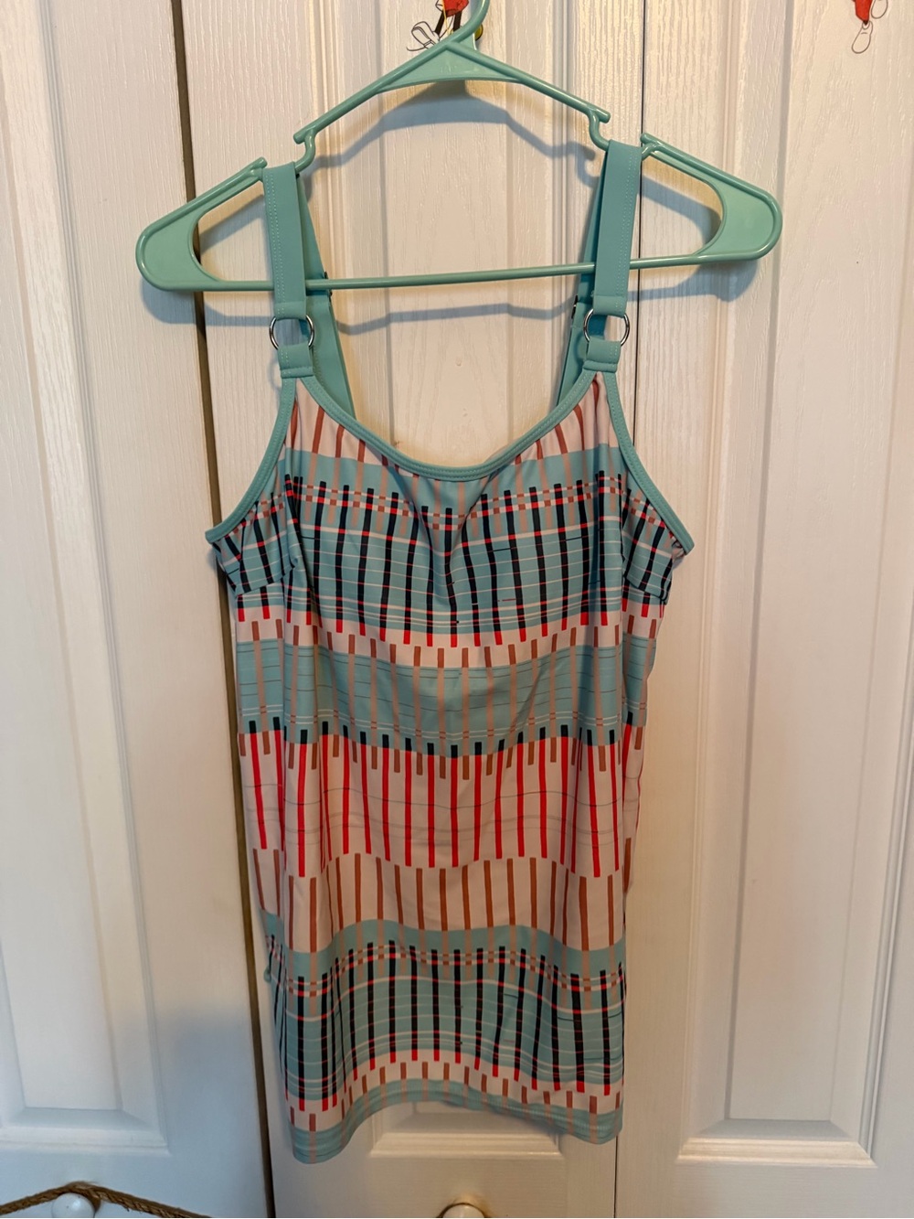 Striped Aqua & Coral Swim Tankini with Adjustable Straps